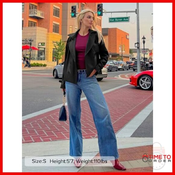 Faux Leather Oversized Moto Jacket Women's Button Coat Fall Winter - Picture 6 of 7